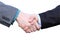 Two businessmen hands handshake isolated on white