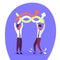 Two businessmen holding curved colorful lines arrows business direction concept flat male cartoon character