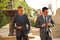 Two Businessmen Near Water Fountain, Sunglasses