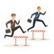 Two businessmen racing over hurdle obstacles, business competition vector Illustration