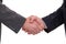 Two businessmen shaking hands with a firm handshake, isolated on