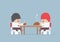 Two businessmen sitting at dinning table with big and small piece of chicken, Market share concept