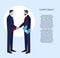 Two businessmen in suits shaking hands.