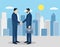 Two businessmen in suits shaking hands. to sign a contract . The concept of a successful transaction.