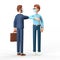 Two businessmen wearing protective face masks greeting bumping elbows. 3D illustration of the safe greetings in Covid-19