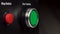 Two buttons in the frame. Green start switch and red stop switch buttons. Finger press the green start switch button.