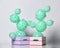 Two cactus balloon in pastel pink and purple flower boxes made of green round balloons with flowers. Creative idea concept