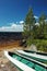 Two canoes left on a sand bank,Karelia, Russia