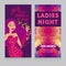 Two cards for Ladies night party with glamour woman drinking champagne