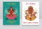 Two cards with sitting Lord Ganesha and indian goddes Lakshmi