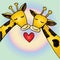 Two cartoon giraffes in love.