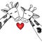 Two cartoon giraffes in love.