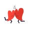 Two cartoon hearts touching hands. Hand-drawn love doodle characters stand very close to each other and have strong feelings.
