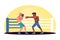 Two cartoon male boxers engaging in fight in ring