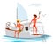 Two cartoon men with cooling drinks on yacht