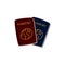 Two cartoon passports, travel documents