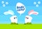 Two Cartoon Rabbit Bunny Communication Chat Bubble Egg Happy Easter Natural Background Holiday Greeting Card