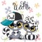 Two Cartoon Raccoons boy and girl with cap and bow
