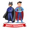 Two cartoon superheroes. Boys in colorful superhero costumes.