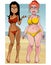 Two cartoons women slim brunette and full redhead