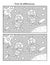 Two cats the astronauts in outer space. Find 10 differences picture puzzle and coloring page. Black and white.