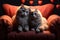 Two cats cuddle on a sofa, holding a heart