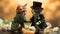 Two cats dressed in top hats and tails shaking hands, AI