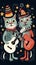 Two cats playing guitar and singing, AI