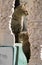 Two cats rest on staircase at Buddhist monastery