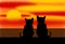 Two Cats by the Sea under a Sunset