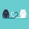 Two cats tied tails together into heart shape Valentine`s day concept