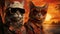 Two cats wearing sunglasses and a hat, AI
