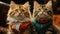 Two cats wearing vests and bow ties, AI