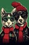 Two cats wearing winter clothes and glasses, AI