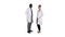 Two caucasian and afro american smiling doctors standing looking in to camera on white background.