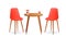 Two chairs with and drink cup on wood table. Cafe for meet and talk. Modern furniture for house or shop.