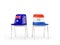 Two chairs with flags of Australia and paraguay