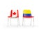 Two chairs with flags of Canada and colombia