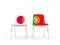 Two chairs with flags of Japan and portugal isolated on white