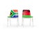 Two chairs with flags of South Africa and malawi isolated on white