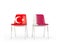 Two chairs with flags of Turkey and qatar isolated on white