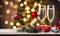 Two champagne glasses in festive Christmas ambiance