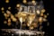 Two Champagne glasses with sparkling wine on bokeh lights background. Dynamic celebration moment