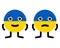 Two characters in the form of national Ukrainian flag. Happy and sad cartoon emoticon is depicted as Ukraine. Cute emoji