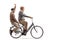 Two cheerful elderly men riding a bicycle together