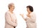Two cheerful elderly women talking