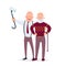 Two cheerful senior men friends standing together vector flat illustration. Aged people making selfie and having fun