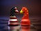 Two chess knights with American and Chinese  flags superimposed