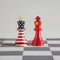 Two chess pieces featuring USA and China flags.