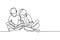 Two children read book continuous line drawing vector illustration minimalism style